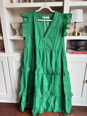 Amanda Uprichard Kelly Green Tiered Ruffle Midi Dress XL